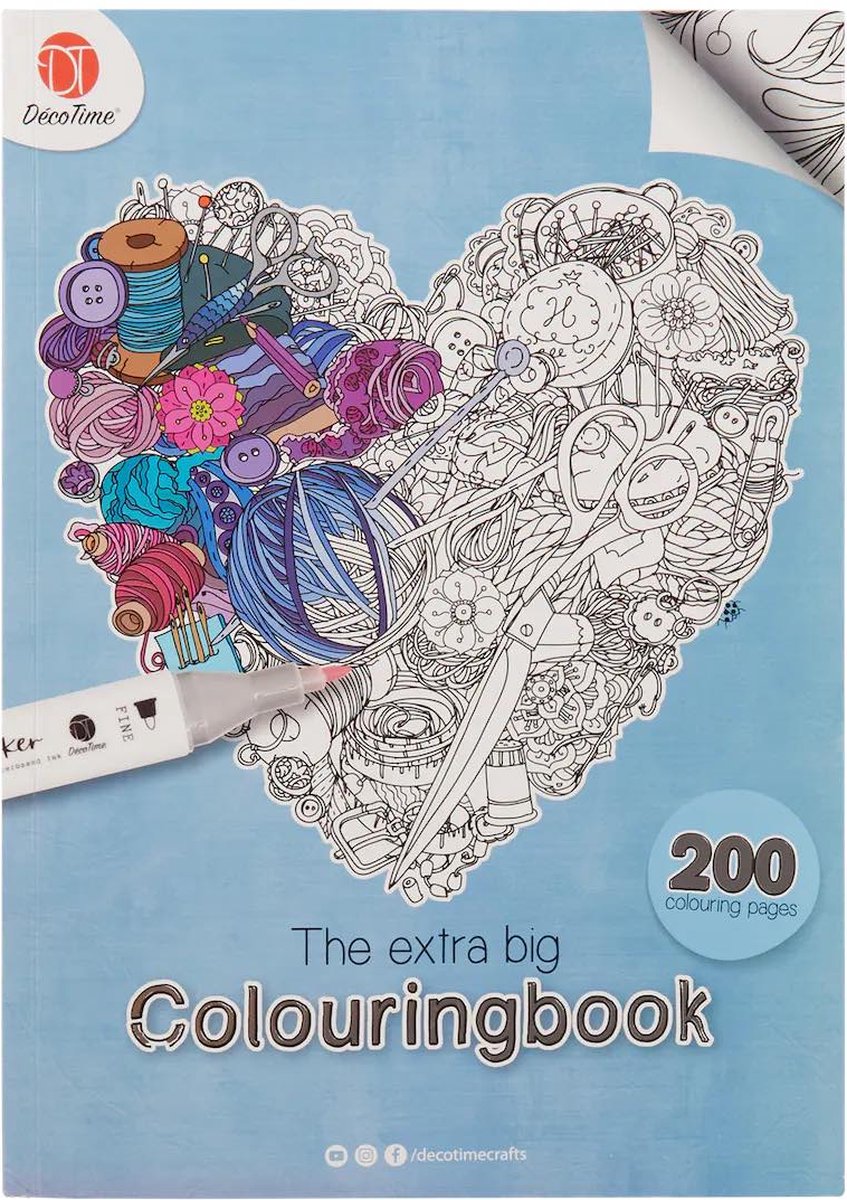 Decotime Extra big Colouringbook | 200x paginas | Bloemen - Mandala | Kleurboek hard cover 200 designs